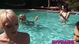 Cock HUNGRY teen 18+s SMASH HARD with lucky guy by pool! Wow, what a ride!