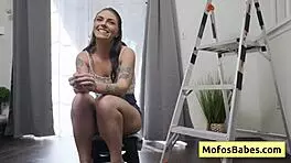 Petite teen feels horny emotions during trash talk interview with pornstar Charles Dera