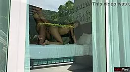 Spying on rough hotel couple fucking by pool. What a wild blowjob scene!