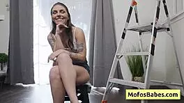 Petite teen feels horny emotions during trash talk interview with pornstar Charles Dera