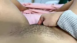 asian girl masturbating her wet hairy pussy in pov closeup, so hot! 😍