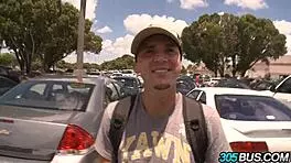 Amateur couple fucks on the bus with Jenna Presley watching