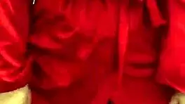 Brunette In Red Lingerie Plays With Herself!