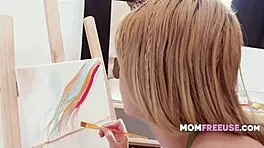 Heyy, teen painting while step bro bangs hard! So wild...