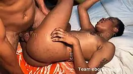 Petite ebony teen gets piped down by monster cock lover!