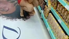 Wife shows off big ass in market without panties