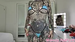 Melody Radford Tries on Light and Dark Blue Skimpy Micro Bikini in Homemade Haul