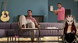 Why is the MILF in corset sucking his cock while he orgasms?