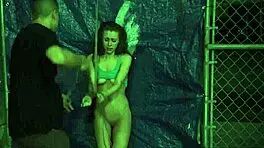 group sex slave gets fast rough anal in outdoor public bondage