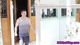 petite redhead with small tits gets facial from big cock