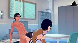 Mikasa And Eren Have Intense Sex In Uncensored Anime Koikatsu Creampie Cumshot Petite Brunette
