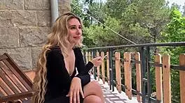 Blowjob on Balcony Before Hot Outdoor Sex! Footjob by Pool!