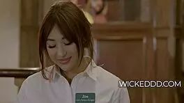 Petite asian waitress gets carried and fucked