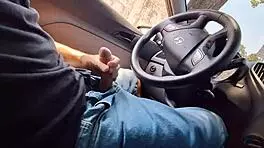 Risky public act for the attractive woman watching from the bus stop