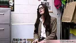 Cute Brunette American Teen in Glasses Caught Shoplifting by Police Officer