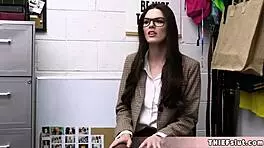 Cute Brunette American Teen in Glasses Caught Shoplifting by Police Officer