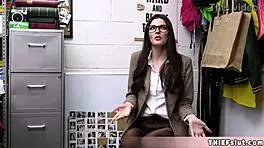 Cute Brunette American Teen in Glasses Caught Shoplifting by Police Officer