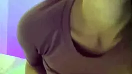 Brunette teen striptease after hair wash with clothes ripped!