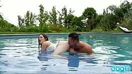 dagfs hot jenna j ross explores her pussy with bf by the pool, deepthroat and ass licking.