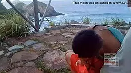 spying on skinny babe masturbating at nudist festival, then rough fuck