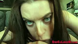 teen gets jizzed in mouth by stepbro's big interracial cock