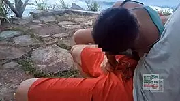 spying on skinny babe masturbating at nudist festival, then rough fuck