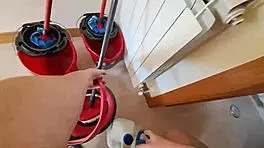 Latina maid with creamy pussy in jeans and flip flops is seduced with a massage