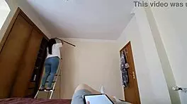 Latina maid with creamy pussy in jeans and flip flops is seduced with a massage