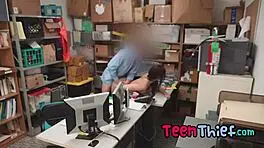A hot teen 18+ thief gets punished hard by security guard in garage