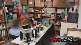 A hot teen 18+ thief gets punished hard by security guard in garage