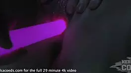 Petite Spinner Jesse Empera Gapes Pussy With Glowstick And Stuff Panties During Extreme Masturbation