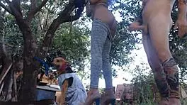 He bends her over for interracial anal doggystyle, tits bouncing