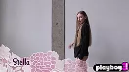 Beautiful Small 18+ Tits Blonde Teen Model Stella Posing In Sexy Red Lingerie!