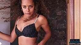 i watch curly-haired black teen agatha undress in her softcore solo session, feeling her ebony curves.