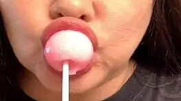 marcy diamond gives sloppy blowjob to lollipop, tons of spit on her tits