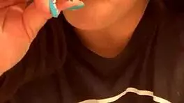 marcy diamond gives sloppy blowjob to lollipop, tons of spit on her tits