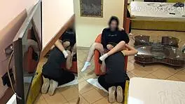 Cam caught university friends boy eating hot brunette's shaved pussy in public.