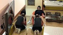 Cam caught university friends boy eating hot brunette's shaved pussy in public.