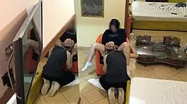 Cam caught university friends boy eating hot brunette's shaved pussy in public.