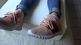 Kristy shows off new sneakers in close-up fetish