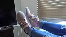 Kristy shows off new sneakers in close-up fetish