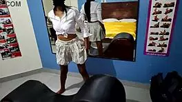 Skinny brunette visits stepfather for special gift discreetly.