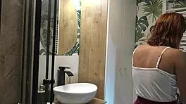 Hot Sexy Tight Pussy Redhead Girlfriend In Bathroom Without Panties