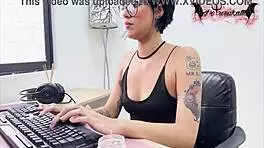 colombian teen brunette masturbates deliciously in office