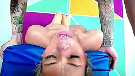 blonde submits to upside down throat fucking. domination builds in this blowbang.