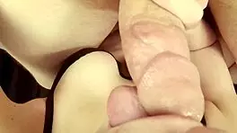 Ball draining close-up blowjob from female POV with huge finish