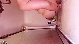 Man sneaks into bathroom to record chubby bbw teen masturbating with toys in shower
