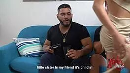 Two guys fuck petite 18+ redhead in living room 😏