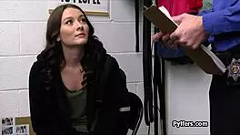 Fucking perfect pierced brunette thief on desk