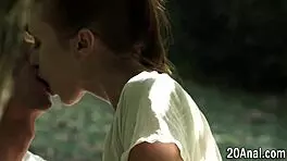 Adorable teen 18+ gets butt slammed outside, wow! 😜